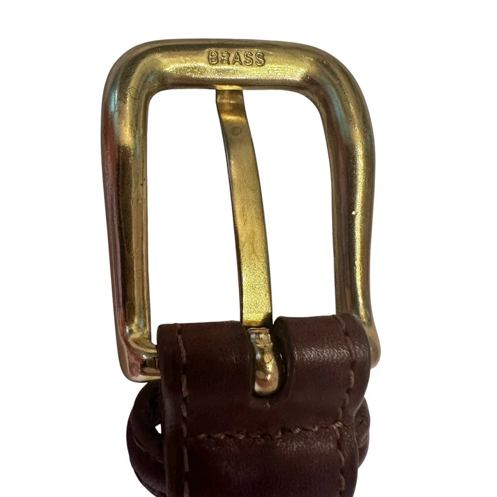 VTG Brighton Braided Brown Leather Belt Solid Brass Buckle Sz 34 Men's 90s‎ USA